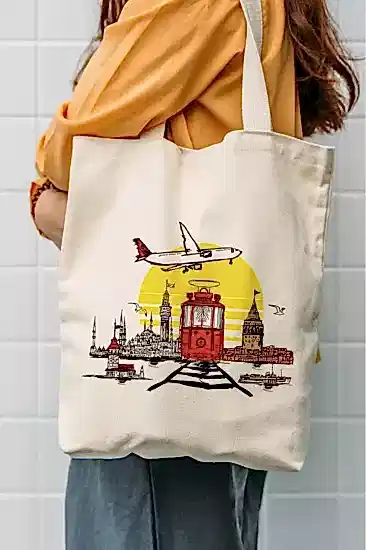 Çınar Bez Çanta Istanbul Taksim Baskılı Kanvas Bez Çanta