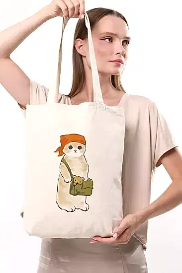 Çınar Bez Çanta Kanvas Çantalı Kedi Bez Çanta